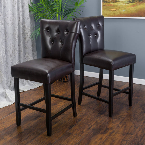 27-Inch Brown Leather Counter Stool (Set of 2) - NH446692