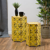Outdoor Hexagonal Antique Yellow Iron Accent Tables (Set of 2) - NH676692