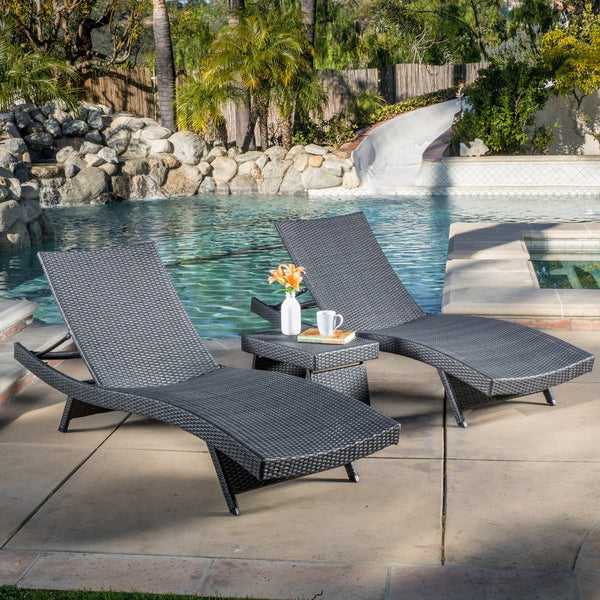 Outdoor Grey Wicker 3-piece Adjustable Chaise Lounge Set - NH017692