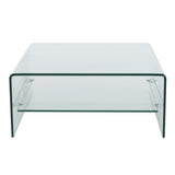 Modern Square Tempered Glass Coffee Table with Shelf - NH027692