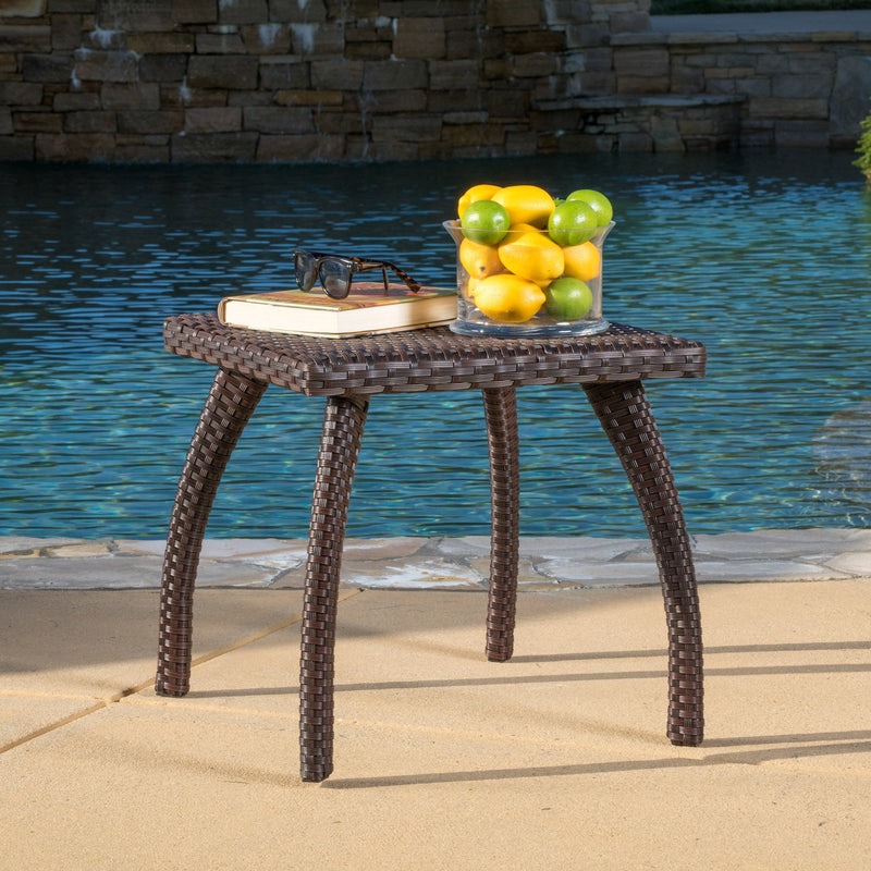 Outdoor Brown Wicker Side Table - NH727692
