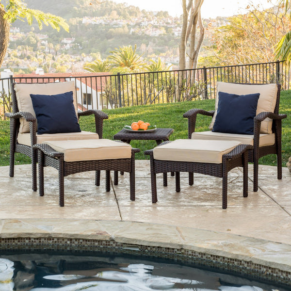 Outdoor 5-piece Brown Wicker Seating Set with Cushions - NH927692
