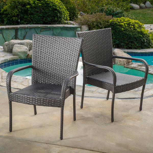 Outdoor Grey Wicker Stackable Club Chairs (Set of 2) - NH737692