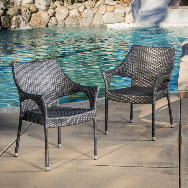 Modern Outdoor Gray Wicker Stacking Armchairs (Set of 2) - NH837692