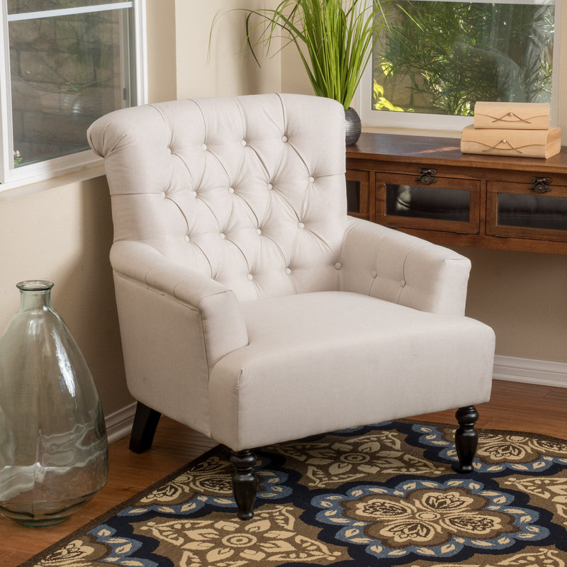 Contemporary Button-Tufted Fabric Club Chair with Rolled Backrest - NH309692