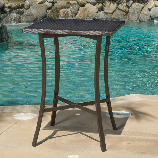 Outdoor Square Multi-Brown Wicker Bar Table with Aluminum Frame - NH542792
