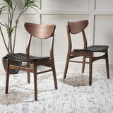 Dark Brown Faux Leather Dining Chairs with Walnut Finish (Set of 2) - NH649892