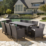 Outdoor 9 Piece Wicker Dining Set with Water Resistant Cushions - NH443203