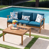 Outdoor 3 Seat Teak Finished Acacia Wood Sofa and Table Set - NH717303