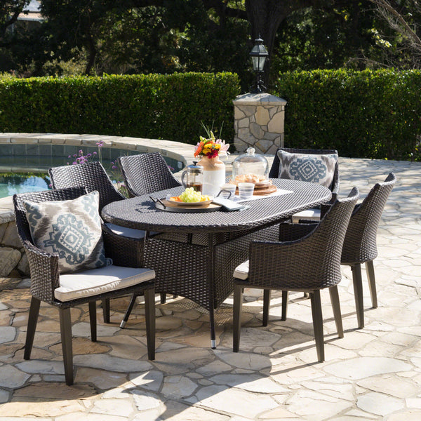 Outdoor 7 Piece Wicker Oval Dining Set - NH464203