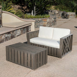 Outdoor Acacia Wood Loveseat and Coffee Table Set with Cushions - NH364303