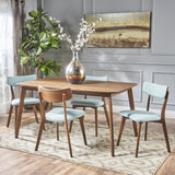 Mid Century Finished 5 Piece Wood Dining Set with Fabric Chairs - NH813103