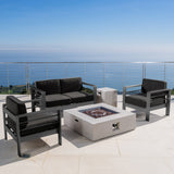 Outdoor Grey Aluminum 5 Piece Loveseat Chat Set with Fire Table - NH987103