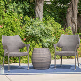 Outdoor 3 Piece Grey Wicker Stacking Chair Chat Set - NH869003