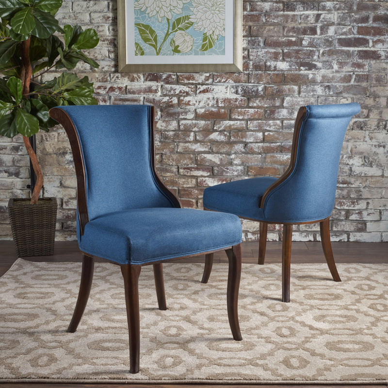 Traditional Upholstered Fabric Dining Chairs w/ Espresso Finish (Set of 2) - NH928103