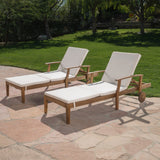 Outdoor Teak Finish Chaise Lounge with Water Resistant Cushion - NH318303