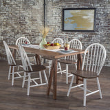 Farmhouse Cottage 7 Piece Faux Wood Dining Set with Rubberwood Chairs - NH324203