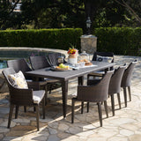 Outdoor 9 Piece Wicker Rectangular Dining Set with Water Resistant Cushions - NH764203