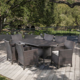 Outdoor 7 Piece Wicker Round Dining Set with Water Resistant Cushions - NH833203