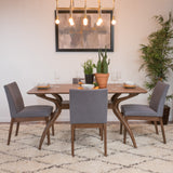 Natural Wood Finish Curved Leg Rectangular 5 Piece Dining Set - NH013992