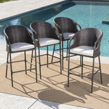 31-Inch Outdoor Wicker Barstools with Water Resistant Cushions - NH118203