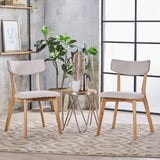 Mid Century Fabric Dining Chairs with Natural Oak Finish(Set of 2) - NH403103