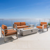 Outdoor 5 Piece Chat Set with Cushions and Fire Pit - NH493303