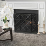Modern 3-Panel Iron Fireplace Screen with Cross Hatch Pattern - NH755103