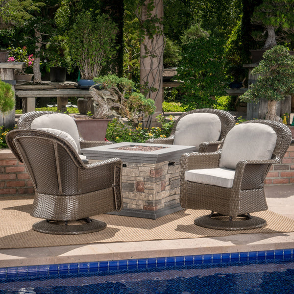 Outdoor 5 Piece Fire Pit Wicker Chat Set - NH471203