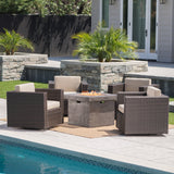 Outdoor 5 Piece Chat Set with Dark Brown Chairs with Fire Pit - NH352203