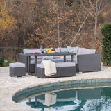 Outdoor 7 Seat Dining Sofa Set with Aluminum Frame and Water Resistant Cushions - NH694303