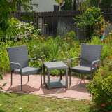 Outdoor 3 Piece Grey Wicker Stacking Chair Chat Set - NH669003