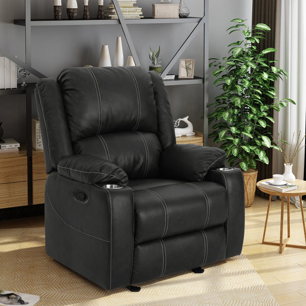 Traditional Leather Recliner with Steel Cup Holders - NH069303