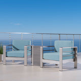 Outdoor 3 Piece Aluminum Framed Chat Set with Wicker C-Shaped Side Table - NH732303
