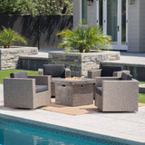 Outdoor 5 Piece Chat Set with Mixed Black Wicker Chairs and Fire Pit - NH452203