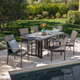 Outdoor 7 Piece Wicker Dining Set with Concrete Dining Table - NH911403
