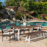 Outdoor 6 Piece Wicker & Acacia Wood Dining Set - NH609303