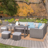 Outdoor 7 Seat Dining Sofa and Ottoman Set with Aluminum Frame - NH894303