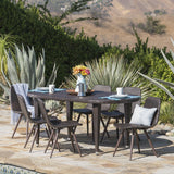 Outdoor 7 Piece Wicker Oval Dining Set with Wood Finished Legs - NH646203