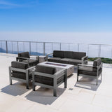 Outdoor Gray Aluminum 7 Piece Sofa Chat Set with Fire Table - NH587103