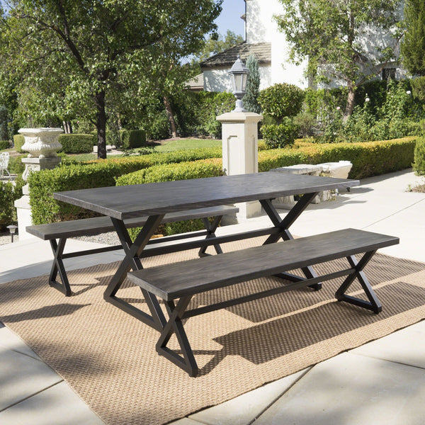 Outdoor 3 Piece Aluminum Picnic Set with Black Steel Frame - NH384203