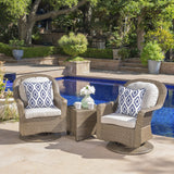 Outdoor Wicker Swivel Club Chairs and Side Table Chat Set - NH271203