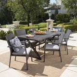 Outdoor 7 Piece Aluminum Dining Set with Wicker Dining Chairs - NH805203