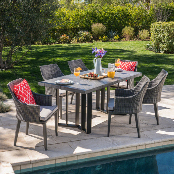Outdoor 7 Piece Wicker Dining Set with Concrete Dining Table - NH701403