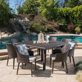 Outdoor 9 Piece Wicker Dining Set with Light Water Resistant Cushions - NH619303