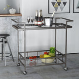 Indoor Industrial Black Iron Bar Cart with Tempered Glass Shelves - NH853203