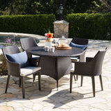 Outdoor 5 Piece Wicker Round Dining Set with Water Resistant Cushions - NH164203