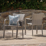 Outdoor Wicker Armed Aluminum Framed Stack Chairs (Set of 2) - NH332103