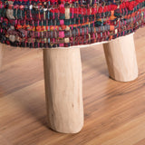 Handcrafted Boho Fabric Round Ottoman Stool - NH246992