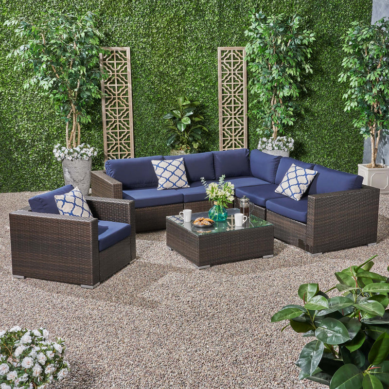 Outdoor 6 Seater Wicker Sectional Sofa Set with Sunbrella Cushions - NH115803
